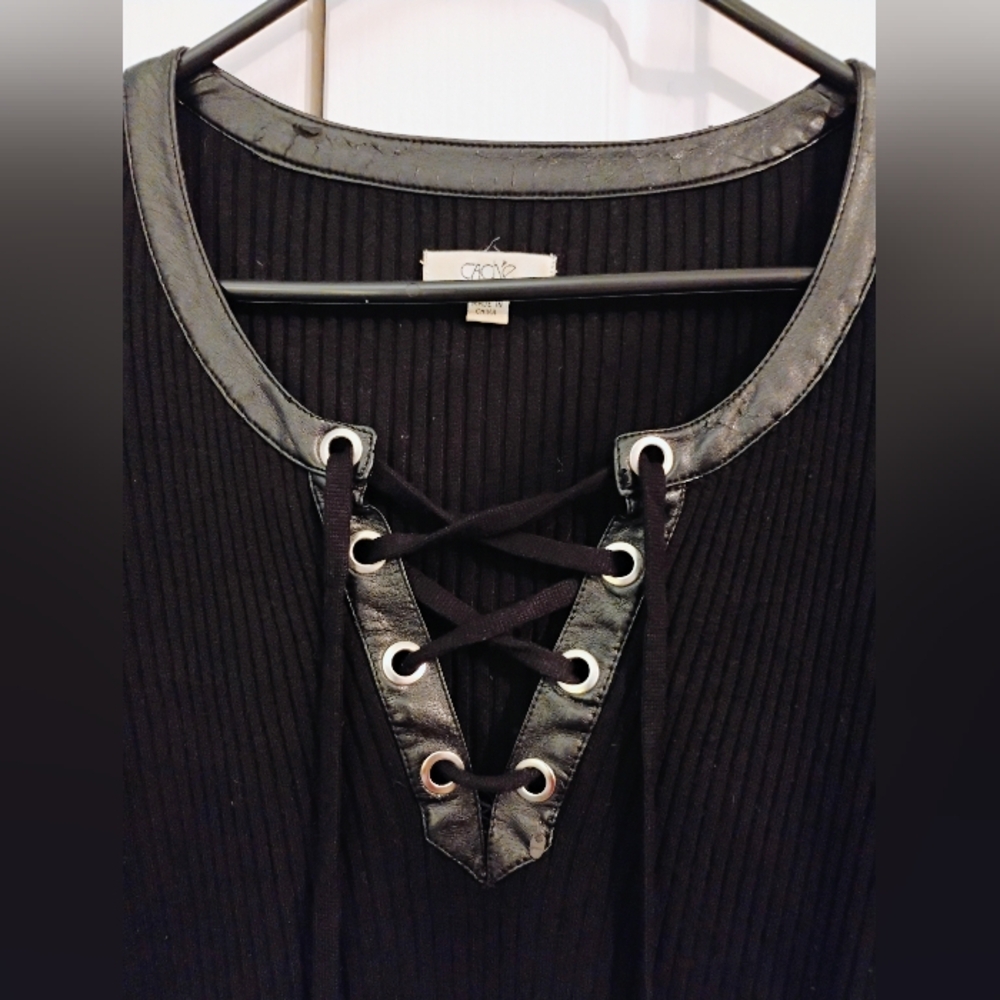 Cache Ribbed Lace Up Sweater Sz M - Picture 3 of 9